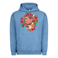 Pigment Pebble Blue cute cow pink flowers and leopard pattern Urban Hoodie - NancyCooperArtShop