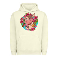 Pigment Pistachio cute cow pink flowers and leopard pattern Urban Hoodie - NancyCooperArtShop