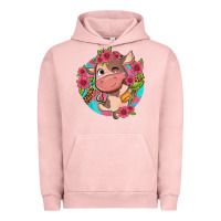 Pigment Salmon cute cow pink flowers and leopard pattern Urban Hoodie - NancyCooperArtShop