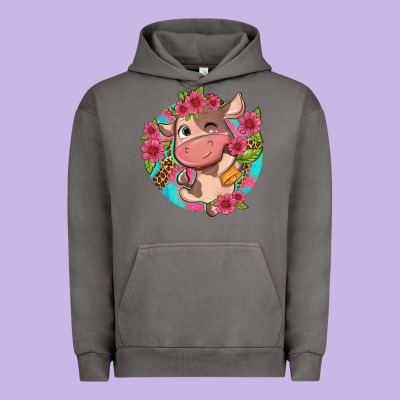 Cute Cow Pink Flowers And Leopard Pattern Urban Hoodie Designed By Nancycooperartshop
