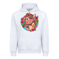 White cute cow pink flowers and leopard pattern Urban Hoodie - NancyCooperArtShop