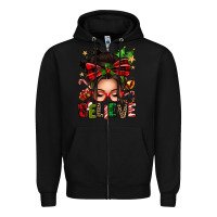 Black christmas believe afro messy bun Zipper Hoodie - texasbilliewilder