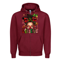 Burgundy christmas believe afro messy bun Zipper Hoodie - texasbilliewilder
