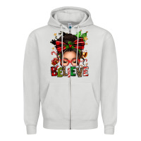 Dove Grey christmas believe afro messy bun Zipper Hoodie - texasbilliewilder