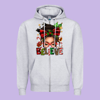 Christmas Believe Afro Messy Bun Zipper Hoodie Designed By Texasbilliewilder