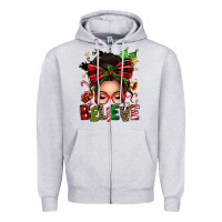 Heather Grey christmas believe afro messy bun Zipper Hoodie - texasbilliewilder