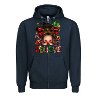 Navy christmas believe afro messy bun Zipper Hoodie - texasbilliewilder