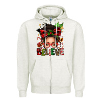 Oatmeal Heather christmas believe afro messy bun Zipper Hoodie - texasbilliewilder