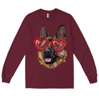 Burgundy german shepherd with love glasses Long Sleeve Tee - RanaPortraitStore