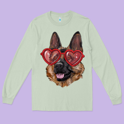 Long Sleeve Tee german shepherd with love glasses