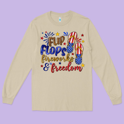 Long Sleeve Tee flip flops fireworks and freedom