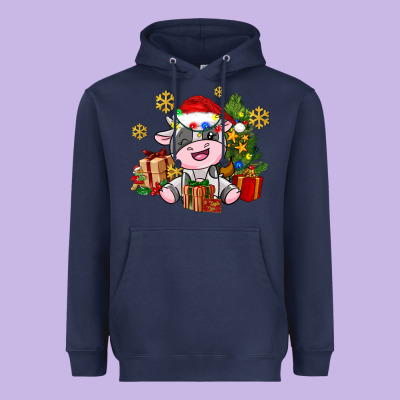 Little Cute Christmas Cow Heavyweight Hoodie Designed By Adodesignshop