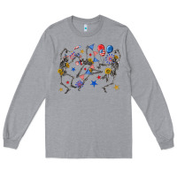 Heather Grey fourth of july dancing skeleton Long Sleeve Tee - texasbilliewilder