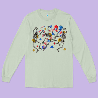 Long Sleeve Tee fourth of july dancing skeleton