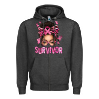 Charcoal Heather breast cancer survivor afro messy bun Zipper Hoodie - texasbilliewilder