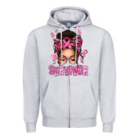 Heather Grey breast cancer survivor afro messy bun Zipper Hoodie - texasbilliewilder