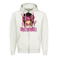 Oatmeal Heather breast cancer survivor afro messy bun Zipper Hoodie - texasbilliewilder