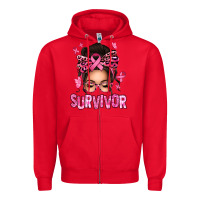 Red breast cancer survivor afro messy bun Zipper Hoodie - texasbilliewilder