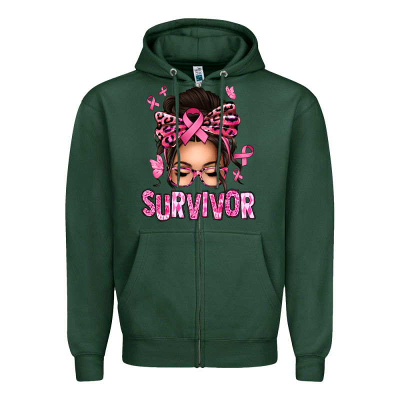 Breast Cancer Survivor Afro Messy Bun Zipper Hoodie by texasbilliewilder | Teevron