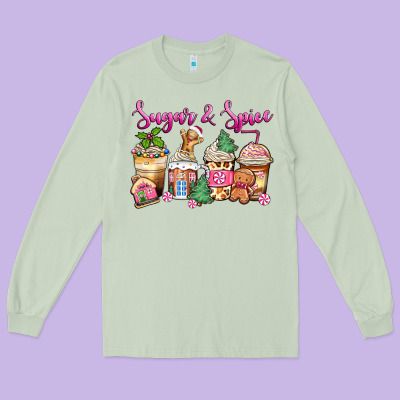 Sugar And Spice Pink Gingerbread Coffee Cups Long Sleeve Tee Designed By Zillion Design Studio