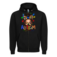 Black autism mom afro messy bun Zipper Hoodie - texasbilliewilder