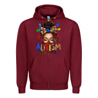 Burgundy autism mom afro messy bun Zipper Hoodie - texasbilliewilder
