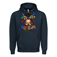Navy autism mom afro messy bun Zipper Hoodie - texasbilliewilder