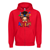 Red autism mom afro messy bun Zipper Hoodie - texasbilliewilder