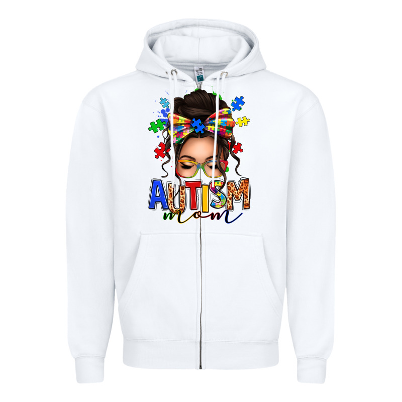 Autism Mom Afro Messy Bun Zipper Hoodie by texasbilliewilder | Teevron