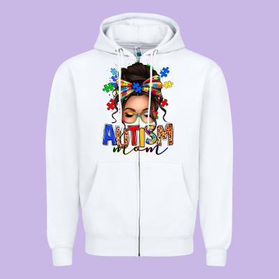 Autism Mom Afro Messy Bun Zipper Hoodie Designed By Texasbilliewilder