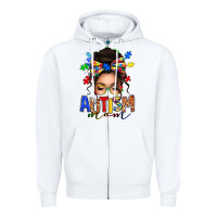 White autism mom afro messy bun Zipper Hoodie - texasbilliewilder