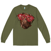 Army Green labrador retriever with love glass Long Sleeve Tee - RanaPortraitStore