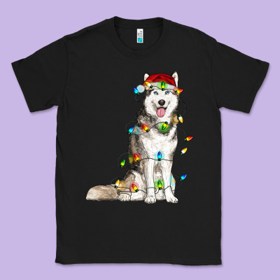 Husky With Christmas Lights Classic Tee Designed By Ranaportraitstore