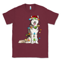 Burgundy husky with christmas lights Classic Tee - RanaPortraitStore