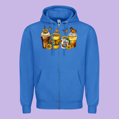 Butterfly Coffee Cups Zipper Hoodie Designed By Zillion Design Studio