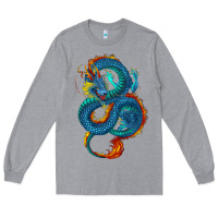 Heather Grey blue dragon Long Sleeve Tee - RanaPortraitStore
