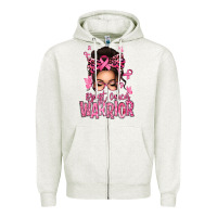 Oatmeal Heather brest cancer warrior afro messy bun Zipper Hoodie - texasbilliewilder