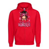Red brest cancer warrior afro messy bun Zipper Hoodie - texasbilliewilder