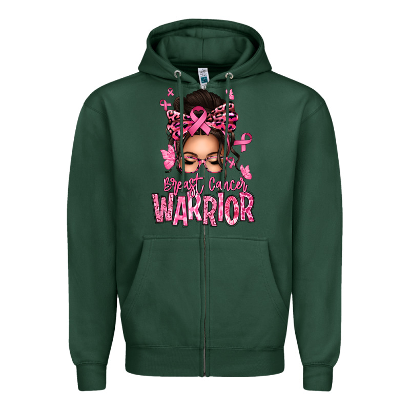 Brest Cancer Warrior Afro Messy Bun Zipper Hoodie by texasbilliewilder | Teevron