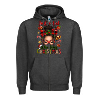 Charcoal Heather just a girl who loves christmas afro messy bun Zipper Hoodie - texasbilliewilder