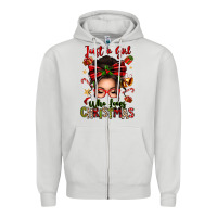 Dove Grey just a girl who loves christmas afro messy bun Zipper Hoodie - texasbilliewilder