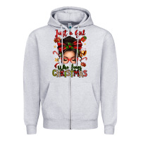 Heather Grey just a girl who loves christmas afro messy bun Zipper Hoodie - texasbilliewilder