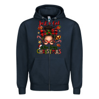 Navy just a girl who loves christmas afro messy bun Zipper Hoodie - texasbilliewilder