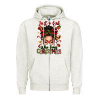 Oatmeal Heather just a girl who loves christmas afro messy bun Zipper Hoodie - texasbilliewilder