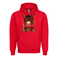 Red just a girl who loves christmas afro messy bun Zipper Hoodie - texasbilliewilder