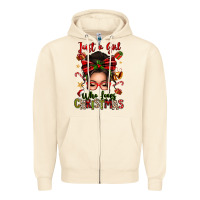 Sandshell just a girl who loves christmas afro messy bun Zipper Hoodie - texasbilliewilder