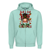 Seafoam just a girl who loves christmas afro messy bun Zipper Hoodie - texasbilliewilder