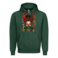 Sports Green just a girl who loves christmas afro messy bun Zipper Hoodie - texasbilliewilder