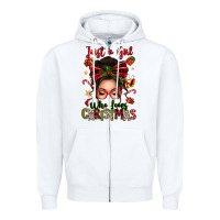 White just a girl who loves christmas afro messy bun Zipper Hoodie - texasbilliewilder