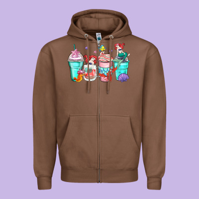 Ariel Coffee Cups Zipper Hoodie Designed By Zillion Design Studio